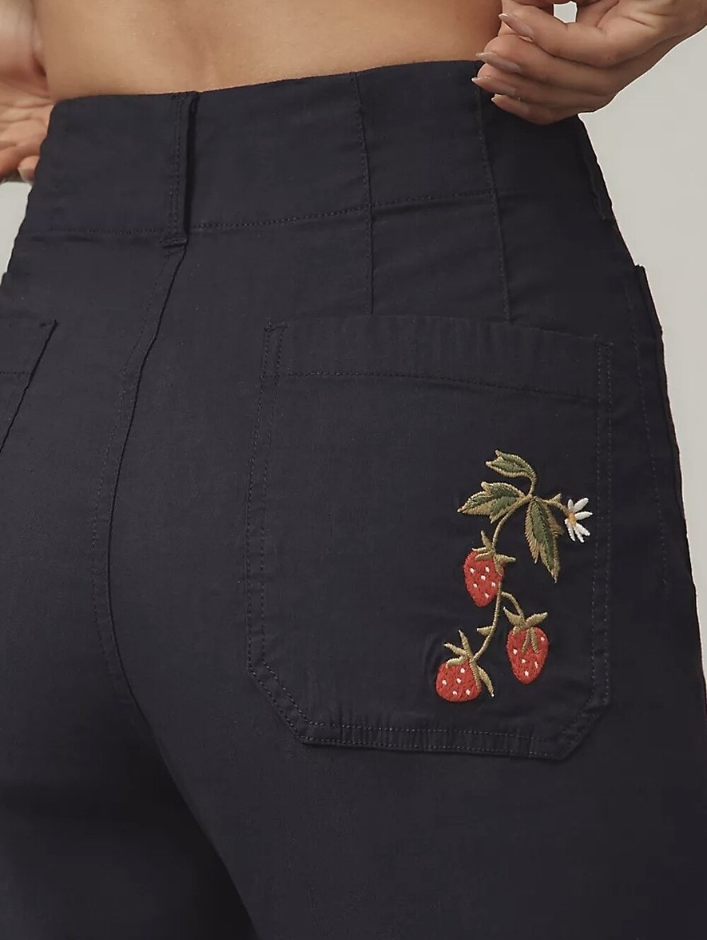 New! Maeve Colette Strawberry Embroidered Colette Crop Wide Pants NWT Navy 25